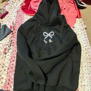 Black Hoodie with Bow Detail